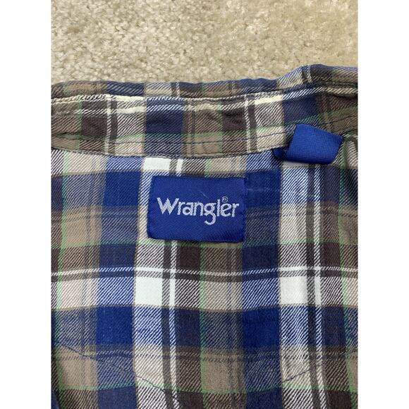 Wrangler Pearl Snap Men’s XL Blue Brown Plaid Long Sleeve 100% Cotton 751 - Picture 4 of 8